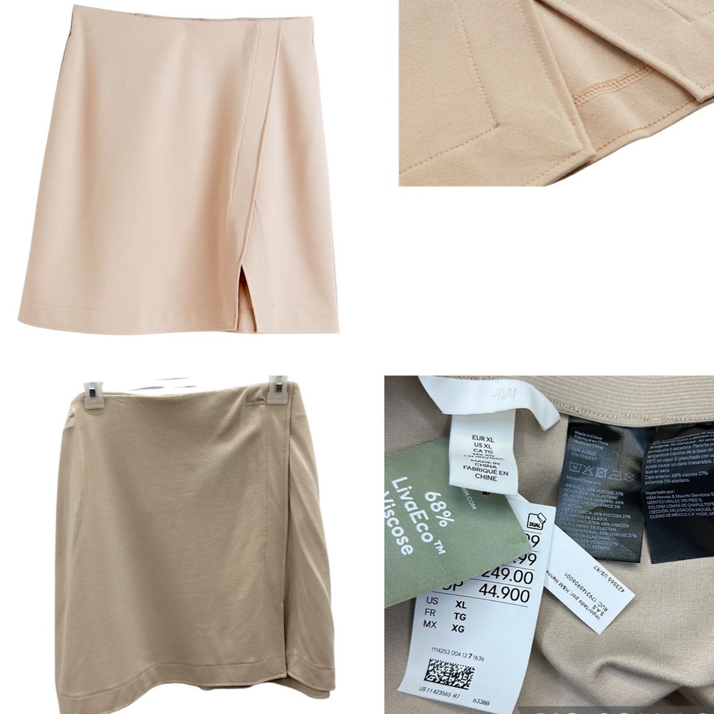 H&M Beige Wrap Over Slit Front Pull On Stretch Mini Skirt Womens XL